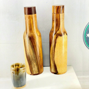 Bouteille d'eau ronde moderne en bois pur, faite à la main, écologique, personnalisée, best-seller, de conception indienne, nouveau design par FWE - Product Image 1