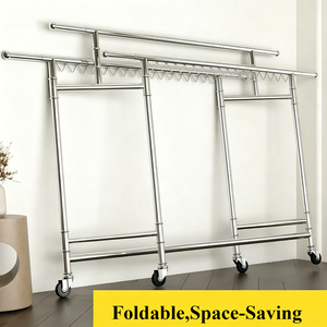 Porte-vêtements mobile robuste rétractable avec roulettes, séchoir à linge pliable en acier inoxydable, tringle à vêtements pour chambre à coucher - Product Image 5