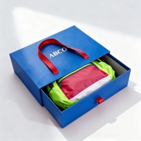 Boîte à tiroir personnalisée en carton rigide, boîte cadeau coulissante, emballage à tirer, 2 mm, recyclable, couleur bleue, estampage à chaud, découpes, couvercle pliable