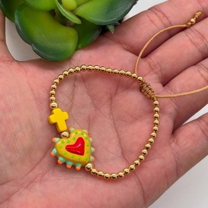 Go2boho bracciale a cuore colorato con perline con fascino incrociato, <span class=keywords><strong>gioielli</strong></span> con cordino in macramè per donne e ragazze, regolabili - Product Image 3