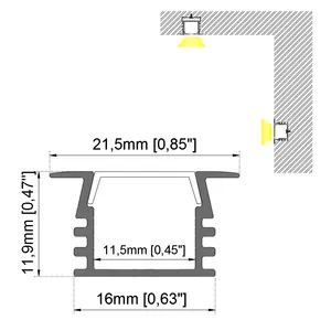 16x12mm plâtre dans extrusion led profilé de canal en aluminium encastré pour panneau de plâtre de cloisons sèches