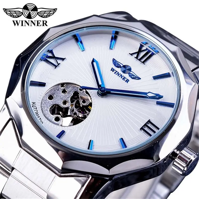 Winners blue transparent skeleton relojes men's watch top brand luxury automatic mechanical clock reloj hombre Swiss watch