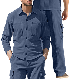 Traje DE TRABAJO DE <span class=keywords><strong>HOMBRE</strong></span> deportivo de ocio Europeo Americano para <span class=keywords><strong>Amazon</strong></span>, chaqueta de pana de dos piezas de manga larga transfronteriza, ajuste holgado informal - Product Image 1