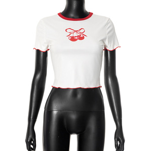 Maglietta a maniche corte Sexy alla moda alla moda con stampa ciliegia camicia corta estiva Top camicia bianca da donna T-Shirt - Product Image 2