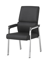 Chaise d'invité en PU à dossier double coussin, pieds chromés, accoudoirs rembourrés, pour salle de conférence, salle de réunion, réception M09