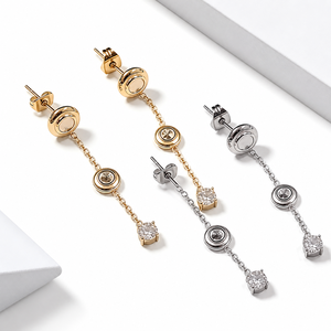 Boucles d'oreilles pendantes en zircone cubique, acier inoxydable plaqué or 14 carats sous vide, zircone cubique - Product Image 1