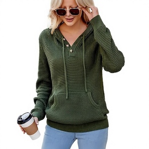 Suéter JAC22F255151X para Mujer, Manga Larga, Tejido, Color Sólido, Cuello Camisero, Estilo Casual, Holgado, con Tejido Acanalado, de Algodón/Fibra de Bambú - Product Image 3
