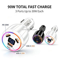 Nouveau chargeur super rapide multi-ports 90W, chargeur portable 30W PD3.0 USB Type-C avec écran numérique, adaptateur de chargeur de voiture pour téléphone portable, ordinateur portable