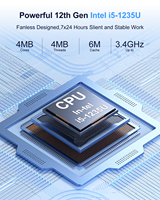 Komputer Tanpa Kipas Generasi ke-12 Intel I5 1235U 6*COM Dual PC Box Industri Tertanam Mendukung Rel DIN