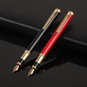شعار مخصص بسعر الجملة OEM المعادن قلم حبر الحبر الفاخرة الأسود الأحمر التنفيذي قلم حبر قلم هدية فتاة
