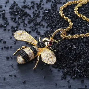 New Fashion Micro Paved CZ Diamond Gold Hornet Honey Bee Bumblebee Necklace Factory Price Hip Hop Jewelry