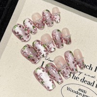 Diseño #22 #25 #29 alta calidad hecho a mano 10 Uds Prensa en uñas lujo pintura a mano flor Acrílico grueso uñas artificiales conjunto