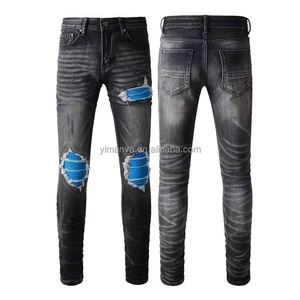 American retro hiphop <strong>jeans</strong> European and American street hole patch trend personality <strong>skinny</strong> slim <strong>drip</strong> pants - Product Image 6