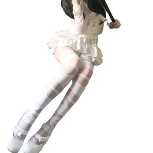 Japanese Style Over The Knee Bandage Socks White Thin 5D Spandex Lolita Mary Jane Stockings With Laces - Product Image 4