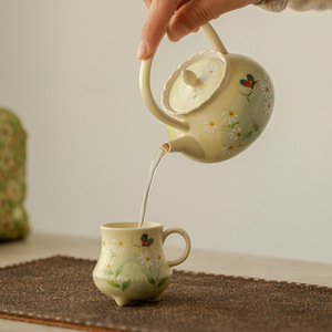 Modern Hand-Painted Kung Fu Tea Set Underglaze Color Oil Painting Daisy One Pot Two Cups Portable Storage Bag for Travel Tea Set - Product Image 5