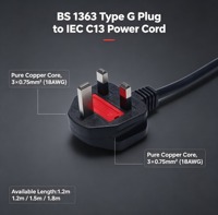Câble d'alimentation avec prise britannique 1,5 m, extrémité C17, 13A, pour ordinateurs portables, téléviseurs, téléphones portables et appareils photo