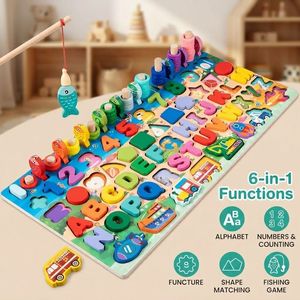 Jeu de puzzle en bois 6-en-1, jouet de <span class=keywords><strong>pêche</strong></span>, jeu de correspondance des formes, <span class=keywords><strong>jouets</strong></span> éducatifs sensoriels Montessori pour enfants, garçons et filles - Product Image 1