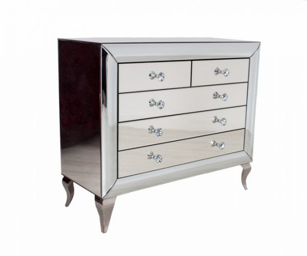 Commode avec 6 tiroirs et compartiments divisés - plateau en verre - Blanc