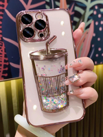 Étui de téléphone en verre de luxe avec paillettes de sable mouvant pour iPhone 15 14 13 12 11 Pro Max, coque de téléphone en silicone transparent souple
