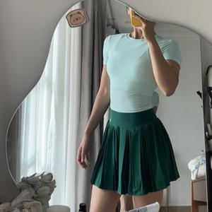 女式夏季<span class=keywords><strong>2</strong></span>件套短袖t恤平纹涤纶裙子运动服网球运动服 - Product Image 4