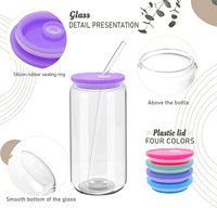 Gobelet en verre givré personnalisé de 16 oz avec couvercles et pailles en plastique colorés, bocaux en verre Mason, canettes pour cola, eau, nourriture