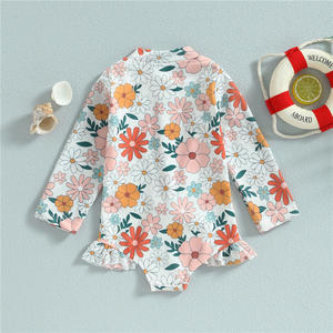 1 pieza logotipo personalizado primavera otoño Bebé Ropa Infantil algodón Floral niñas niño traje de baño - Product Image 5