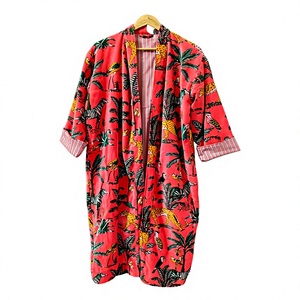 Bata Larga de Terciopelo Estampado Animal Coral para Mujer, Manga Larga, Casual, para Dormir, de Verano, 100% Terciopelo Tejido con Patrón, Tipo Kimono - Product Image 1
