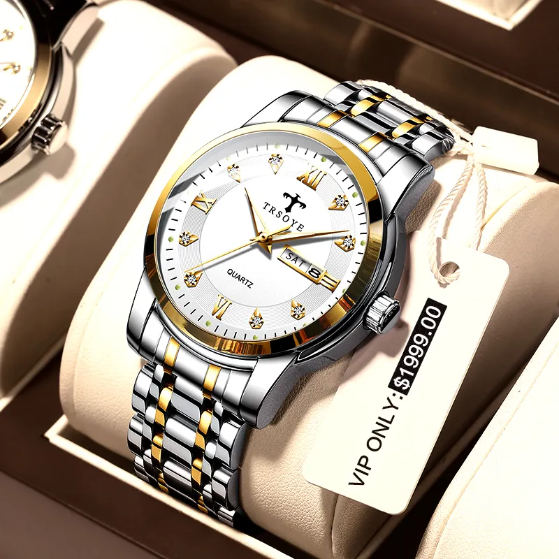 Japan Uhrwerk Quarz Analog Uhr Herren Luxus Gold Relogio Masculino Edelstahl Wasserdichter Quarz Custom Watch Herren TRS838