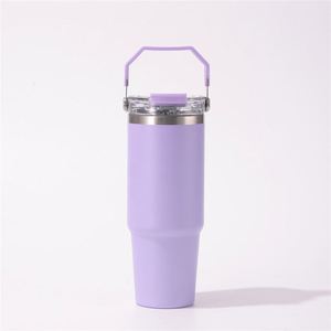 Gobelet isotherme de voyage 20oz 30oz avec poignée, couvercle en acier inoxydable et paille antidérapante pour boissons chaudes - Product Image 1