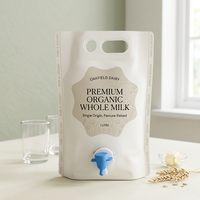 Sac à lait avec valve distributrice, pochette verticale personnalisable pour fermes laitières, stockage de lait liquide, qualité alimentaire, réutilisable