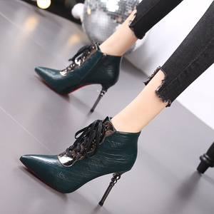 High-heeled Shoes Women's 2022 New Stiletto Pointed Toe <b>Boots</b> Lace-up Net Red Short <b>Boots</b> <b>Spring</b> and Autumn Single <b>Boots</b> - Product Image 2
