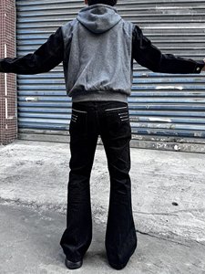 OEM ODM <strong>Men</strong> Washed Black Flare Jeans High Street Slim Fit Denim Pants Low MOQ Wholesale Slouchy <strong>Bootcut</strong> Puddle <strong>Trousers</strong> - Product Image 3