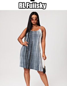 Cộng với kích thước mùa hè giản dị MIDI bên trong trượt váy không tay áo yếm với mực in rửa, lý tưởng như một lớp cơ sở - Product Image 4