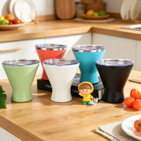 Gobelet à cocktail de 10 oz en acier inoxydable 304 à double paroi, forme conique avec couvercle transparent, isolation sous vide, personnalisation possible