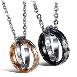 Collar con Colgante de Anillo Doble Entrelazado Personalizado, Juego de Joyería de Acero Inoxidable Atemporal para Parejas, Venta al por Mayor para Regalos para Él y para Ella - Product Image 1