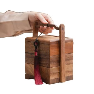Boîte de rangement portable en bois à plusieurs couches, rectangulaire, pour collations, thé, fruits secs, emballage alimentaire - Product Image 5