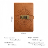 Carnet de voyage vintage nautique A5 avec serrure NAB11, couverture rigide en similicuir gaufré, finition mate, pour écriture confidentielle, cadeau