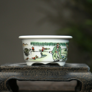 Hand Painted Mini Ceramic Bonsai Pot Small <b>Planters</b> With Traditional Chinese Scene Decor For Indoor Plants And Gardening - Product Image 1