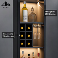 Armoire à vin modulaire moderne en verre avec éclairage LED, unité de rangement de luxe personnalisable pour présentation de spiritueux