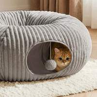 Tunnel rond en feutre pour chat avec jouets interactifs, tube pour chat avec jouets pour chatons d'intérieur, tunnel de jeu pliable quatre saisons