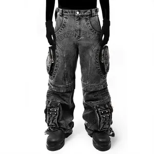 Diznew Groothandel Mannen Custom Logo Jeans Plus Size Top Kwaliteit Multi Pocket Baggy Heren Jeans