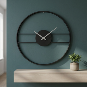 Minimalist Iron Rectangular <b>Wall</b> <b>Clock</b> <b>Black</b> Finish Silent Mechanical Movement Needle Display Modern Home Decor Hourly Chiming - Product Image 1