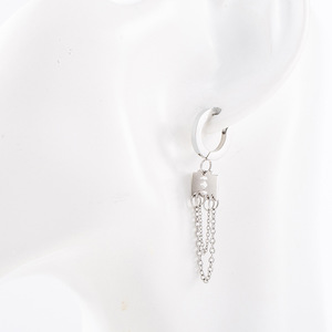 yunnique <b>Titanium</b> Steel Hoop Earrings With Blade And <b>Chain</b> Pendant Geometric Design For Men And Women - Product Image 4