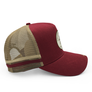 Tùy Chỉnh OEM 2 Bên Sọc Đỏ Rậm Acrylic Thêu Logo Trên Vành Cấu Trúc 5 Bảng Điều Chỉnh Lưới Trucker Hat Với Dệt Vá Logo - Product Image 5