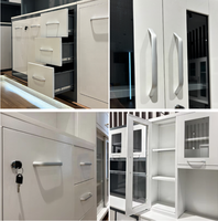 Buffet avec portes vitrées et tiroirs, blanc bicolore, grande capacité, meuble de rangement sur pied pour salle à manger et cuisine, en acier