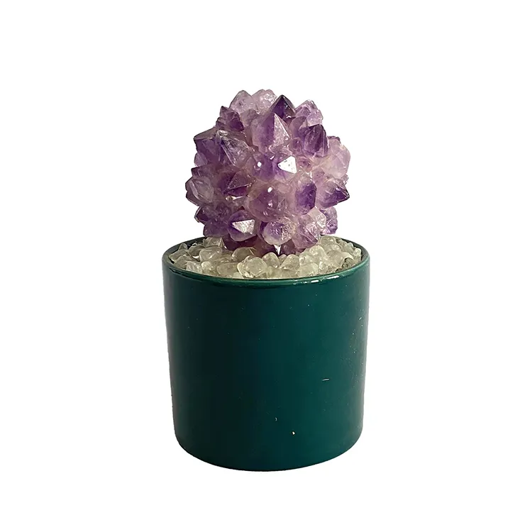 CXDGEM B20201233 Handcrafted Pot Plant Amethyst Flower Sphere Pieces Home Decor