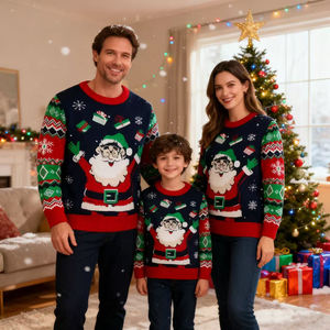 Nouvelle tenue décontractée parent-enfant, pull en tricot de Noël pour une famille de quatre personnes, pull de Noël à motif flocon de neige et renne - Product Image 1