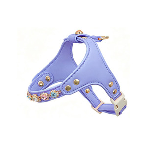 Zenos Luxury Crystal Rhinestone Leather Dog Harness & Leash Set for Small Dogs, Bling Vest Harness for Maltese <b>Puppy</b> - Product Image 6