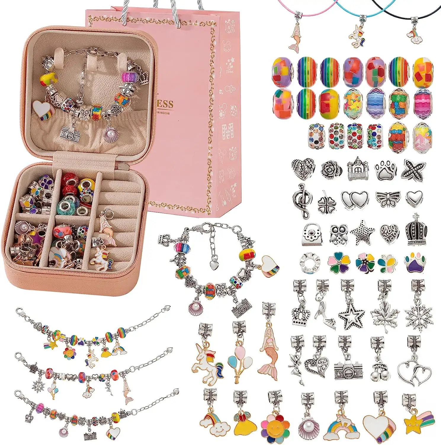 Colorido cristal cuentas encantos colgante unicornios artes manualidades regalos conjunto DIY joyería hacer Kit para niña
