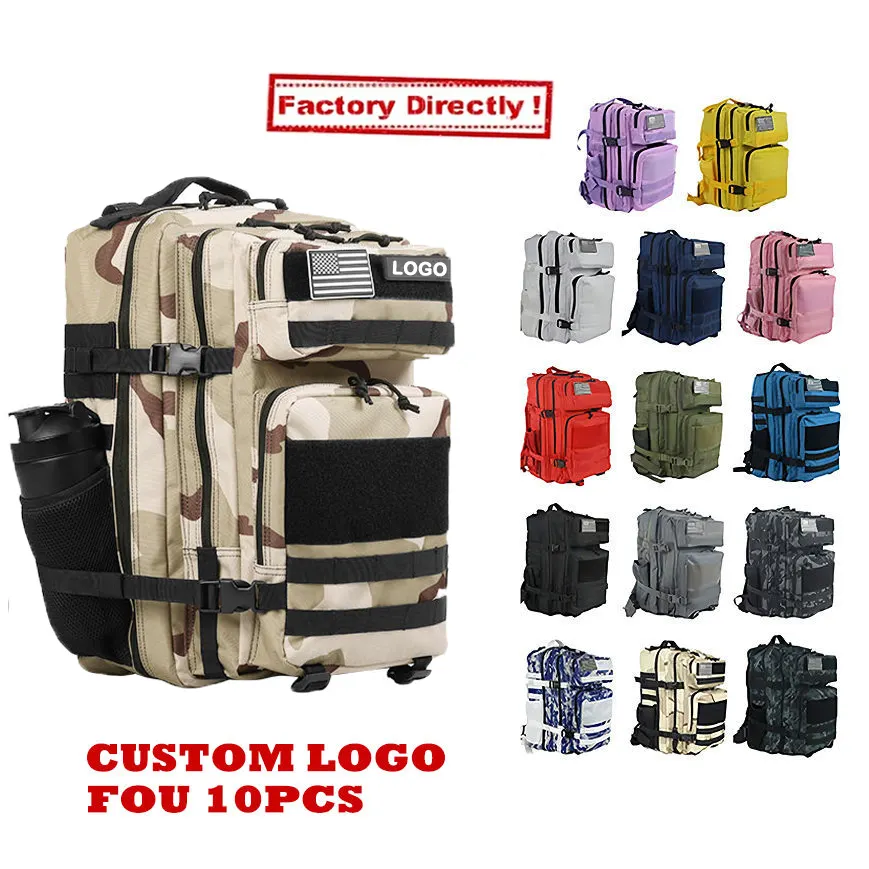 Mochila táctica personalizada 900D Oxford Molle Assault School Travel Fitness Trekking Bag 25L 45L Mochila táctica